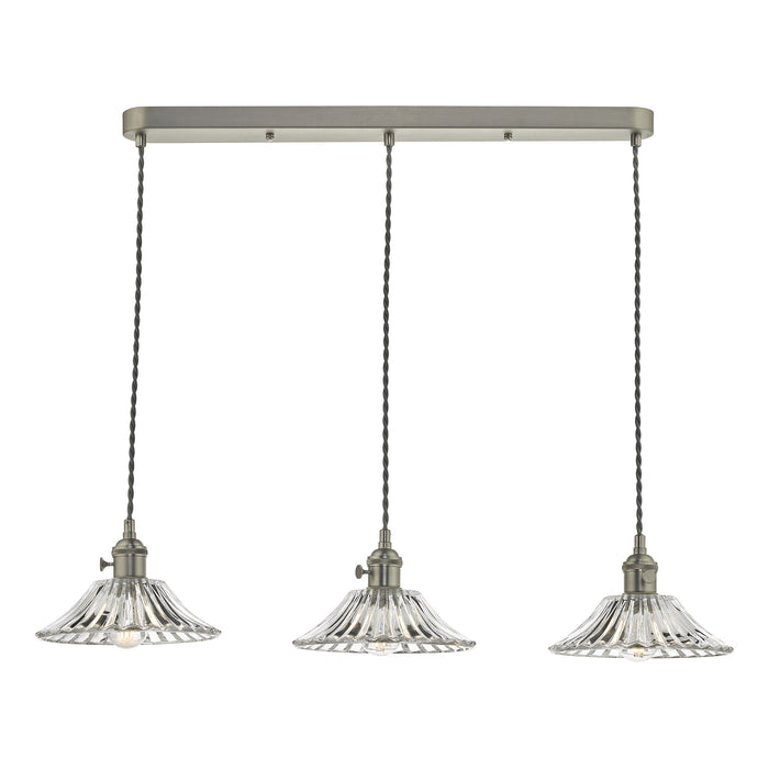 Dar Lighting Hadano 3 Light Antique Chrome Suspension With Flared Glass Shades • HAD3661-04