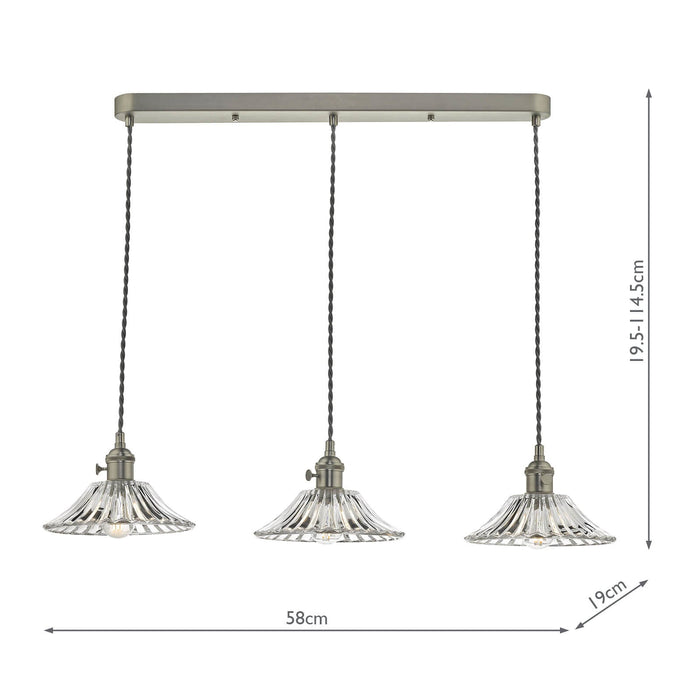 Dar Lighting Hadano 3 Light Antique Chrome Suspension With Flared Glass Shades • HAD3661-04