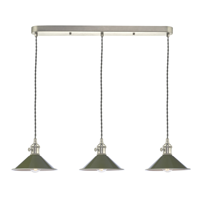 Dar Lighting Hadano 3 Light Antique Chrome Suspension With Olive Green Shades • HAD3661-07