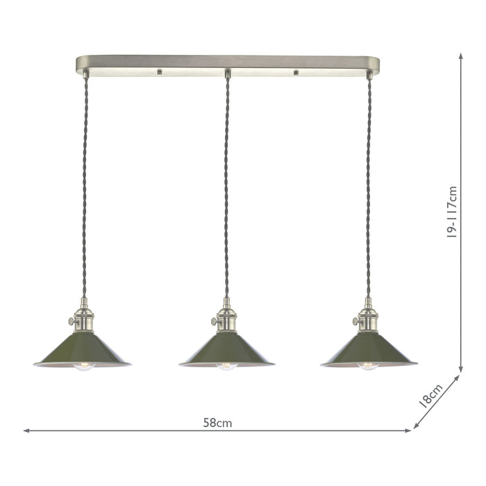 Dar Lighting Hadano 3 Light Antique Chrome Suspension With Olive Green Shades • HAD3661-07