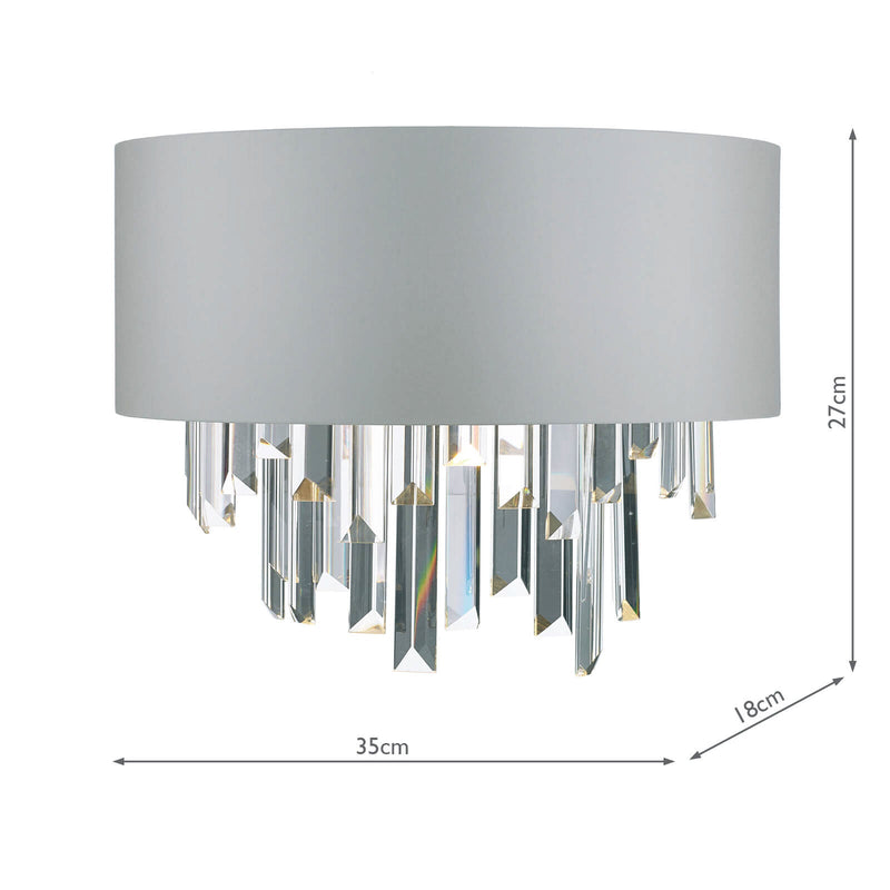 Dar Lighting Halle 2 Light Wall Light Grey Shade & Crystal • HAL0939