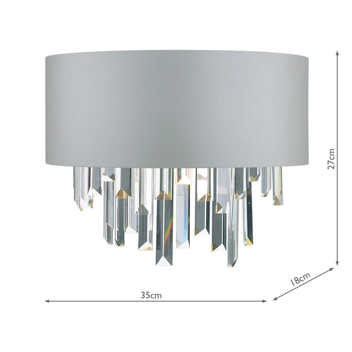 Dar Lighting Halle 2 Light Wall Light Grey Shade & Crystal • HAL0939