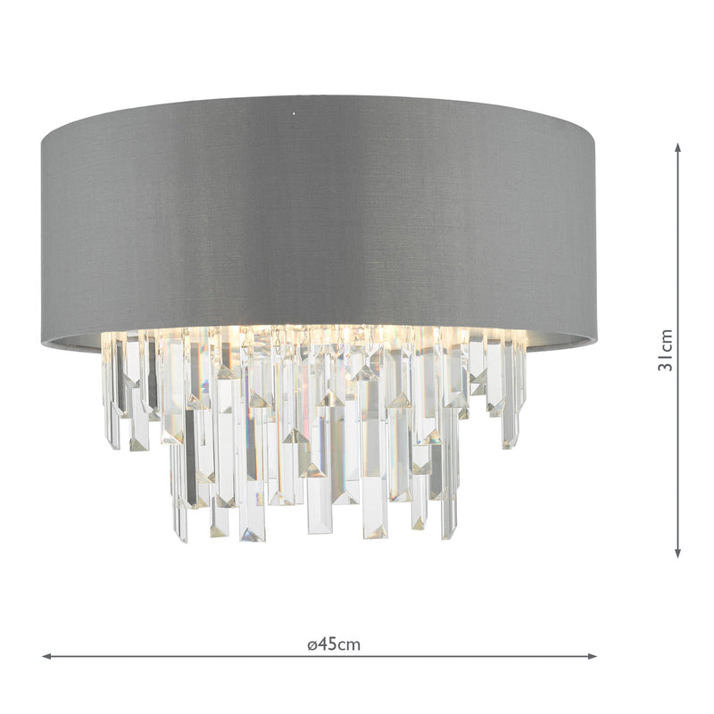 Dar Lighting Halle 4 Light Flush Grey Shade Crystal • HAL5439