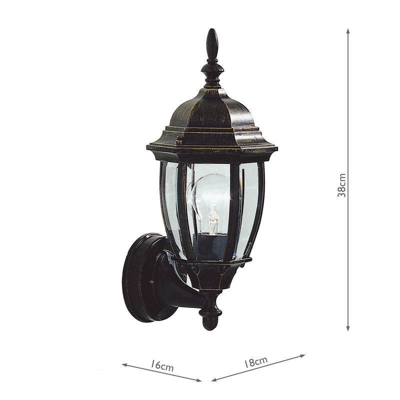 Dar Lighting Hambro Outdoor Wall Light Black/Gold Glass IP43 • HAM162235