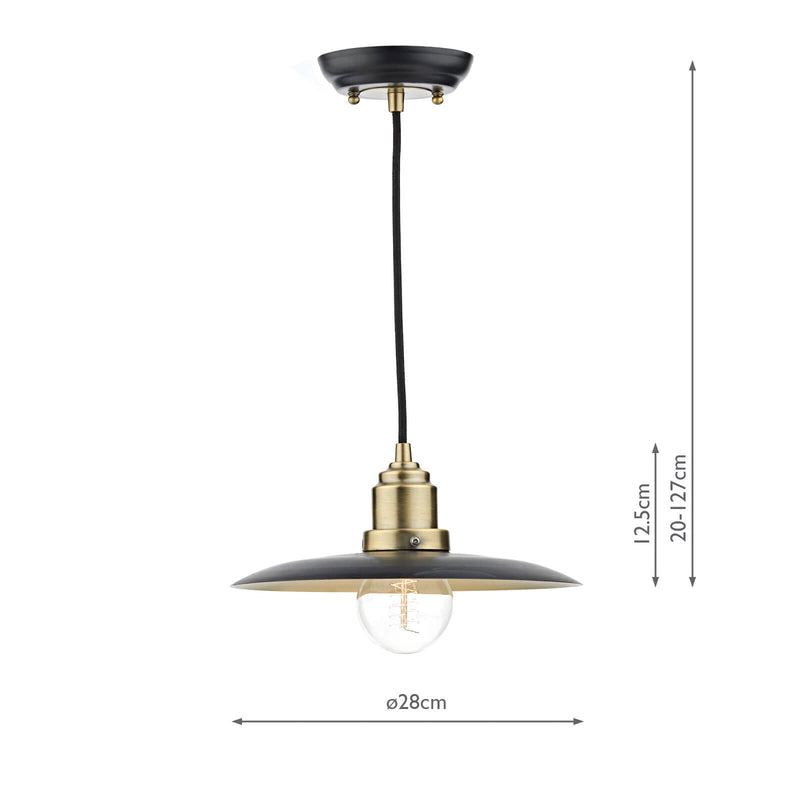 Dar Lighting Hannover 1 Light Pendant Black Antique Brass • HAN0154