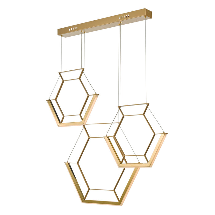Dar Lighting Hexagon 3 Light Pendant Gold LED • HEX0335
