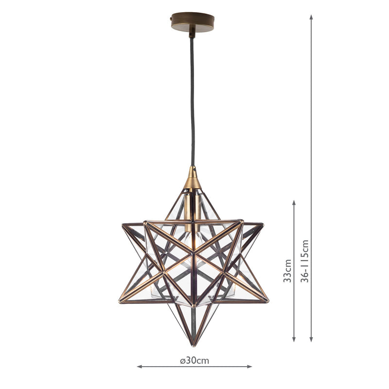 Dar Lighting Ilario Small Star Pendant Antique Brass Glass • ILA0175
