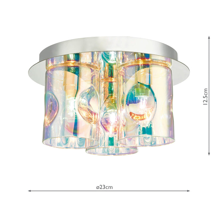 Dar Lighting Inter 3 Light Flush Pol Chrome & Iridised Glass • INT5350