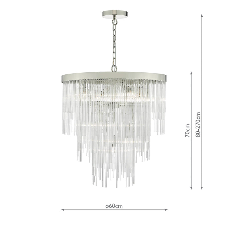Dar Lighting Isla 7lt Pendant Polished Chrome & Clear Glass Rods • ISL3450