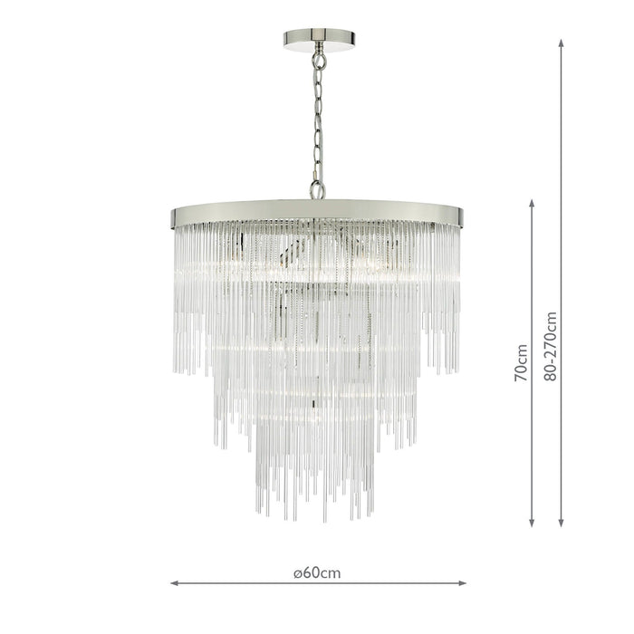 Dar Lighting Isla 7lt Pendant Polished Chrome & Clear Glass Rods • ISL3450