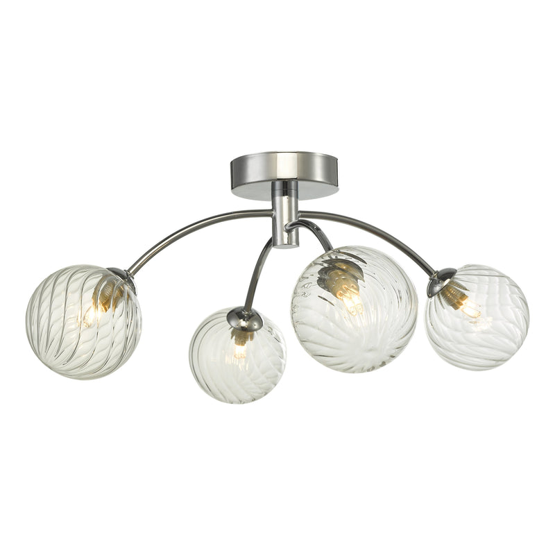 Dar Lighting Izzy 4 Light Semi Flush Polished Chrome Twisted Glass • IZZ0450-03