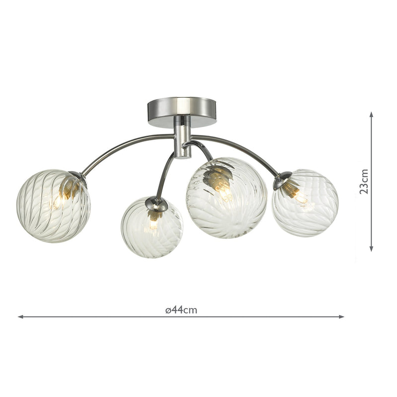Dar Lighting Izzy 4 Light Semi Flush Polished Chrome Twisted Glass • IZZ0450-03
