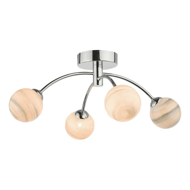 Dar Lighting Izzy 4 Light Semi Flush Polished Chrome Planet Glass • IZZ0450-07