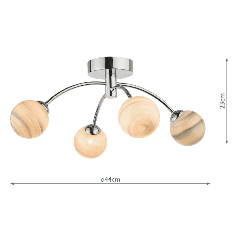 Dar Lighting Izzy 4 Light Semi Flush Polished Chrome Planet Glass • IZZ0450-07