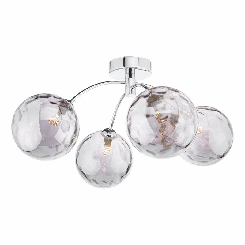 Dar Lighting Izzy 4 Light Semi Flush Polished Chrome Smoked Dimpled 150mm Glass • IZZ0450-10