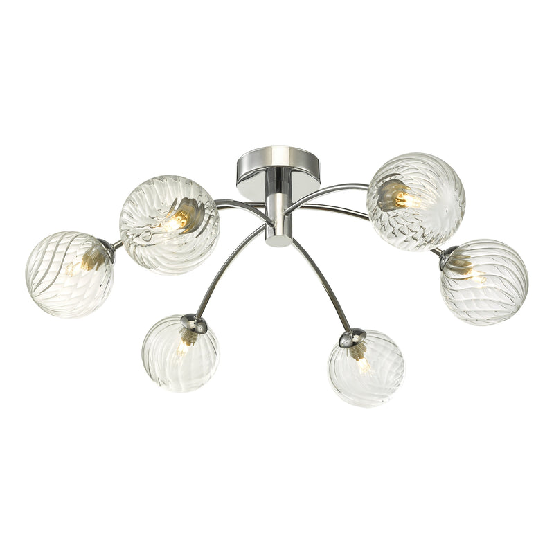 Dar Lighting Izzy 6lt Semi Flush Polished Chrome Twisted Glass • IZZ0650-03