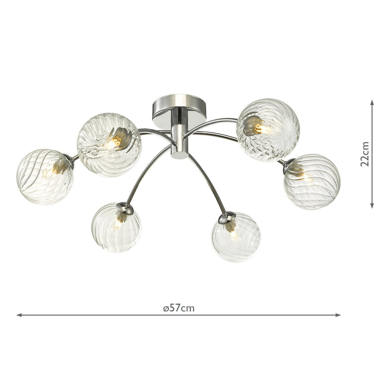 Dar Lighting Izzy 6lt Semi Flush Polished Chrome Twisted Glass • IZZ0650-03
