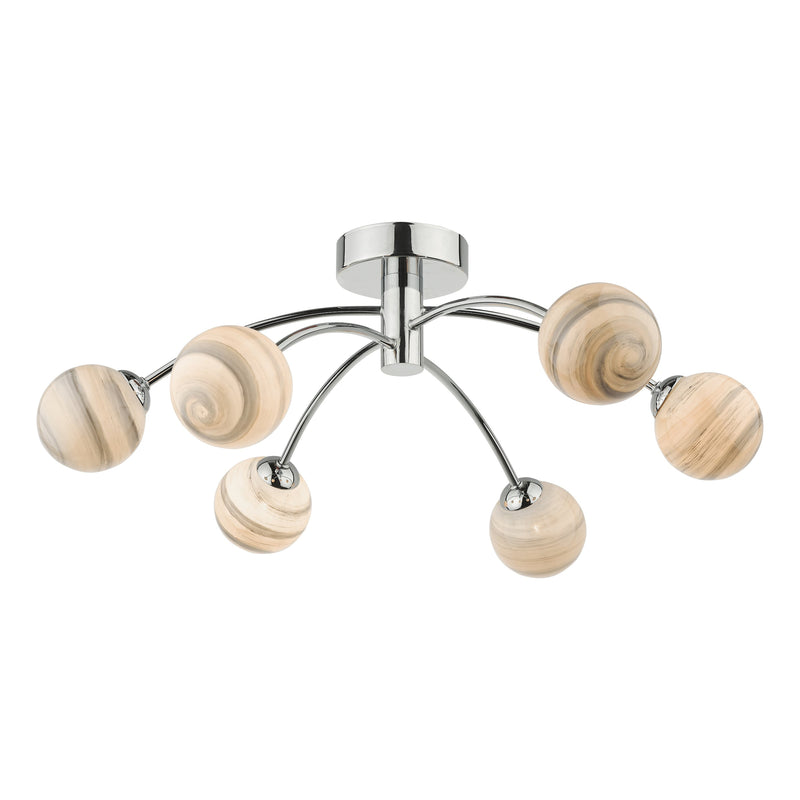 Dar Lighting Izzy 6 Light Semi Flush Polished Chrome Planet Glass • IZZ0650-07