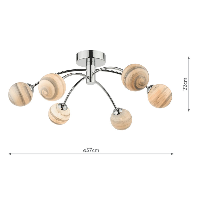 Dar Lighting Izzy 6 Light Semi Flush Polished Chrome Planet Glass • IZZ0650-07