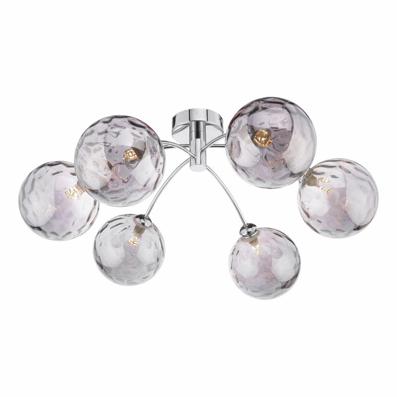Dar Lighting Izzy 6 Light Semi Flush Polished Chrome Smoked Dimpled 150mm Glass • IZZ0650-10
