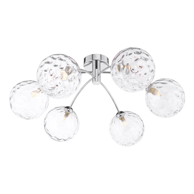 Dar Lighting Izzy 6 Light Semi Flush Polished Chrome Clear Dimpled 150mm Glass • IZZ0650-12