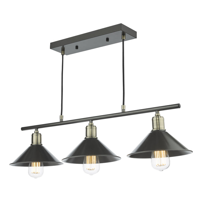 Dar Lighting Jalen 3 Light Bar Pendant Graphite Antique Brass • JAL0361