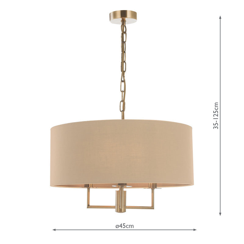 Dar Lighting Jamelia 3 Light Shadelier Antique Brass Taupe Shade • JAM0301
