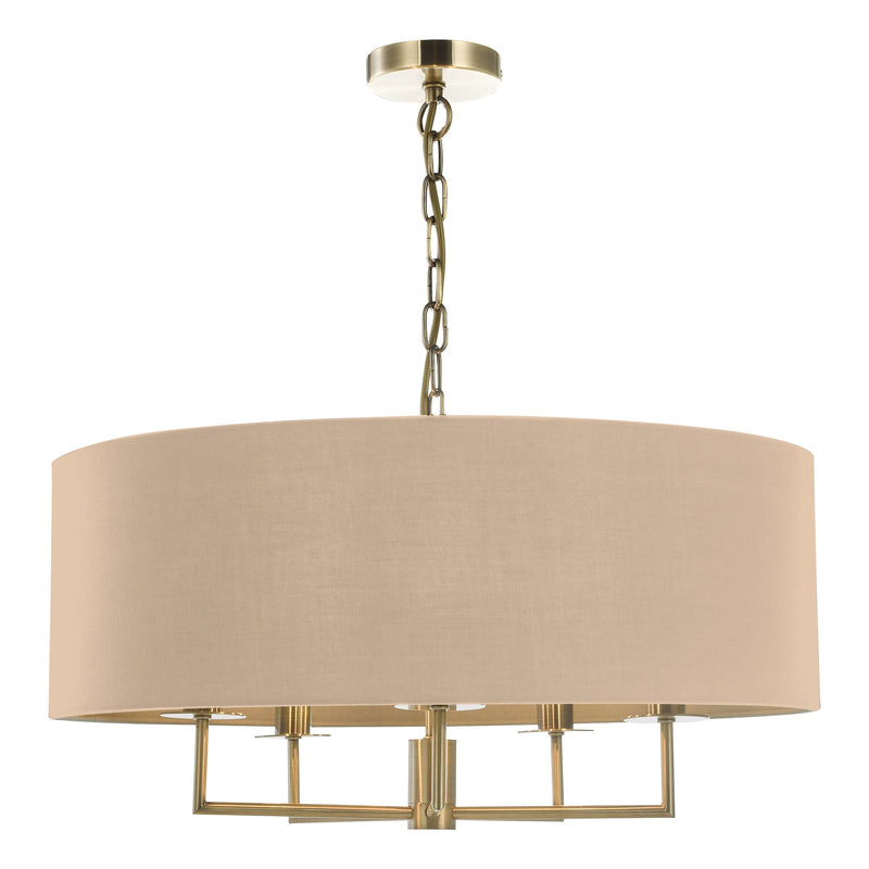 Dar Lighting Jamelia 5 Light Shadelier Antique Brass Taupe Shade • JAM0501