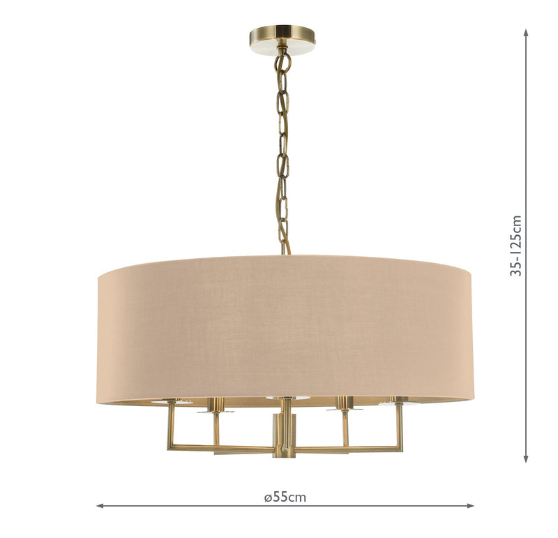 Dar Lighting Jamelia 5 Light Shadelier Antique Brass Taupe Shade • JAM0501