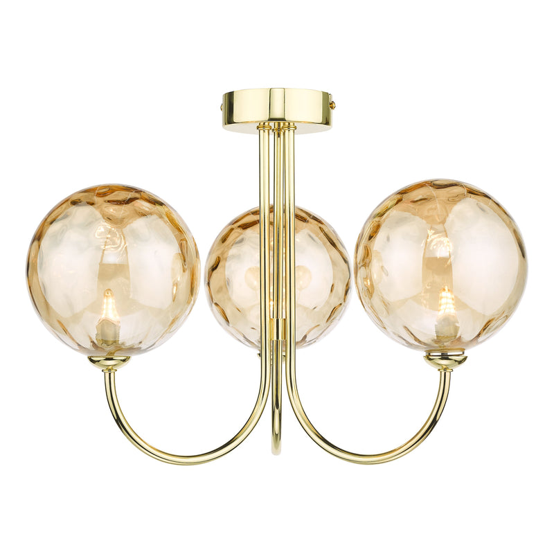 Dar Lighting Jared 3 Light Semi Flush Polished Gold Champagne Dimpled 150mm Glass • JAR0335-11