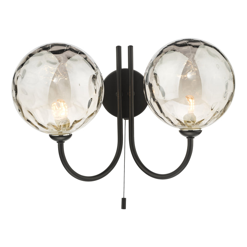 Dar Lighting Jared 2 Light Wall Light Matt Black Smoked Dimpled 150mm Glass • JAR0922-10