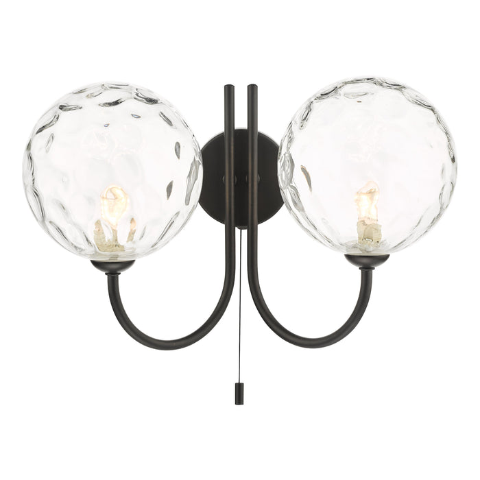 Dar Lighting Jared 2 Light Wall Light Matt Black Clear Dimpled 150mm Glass • JAR0922-12