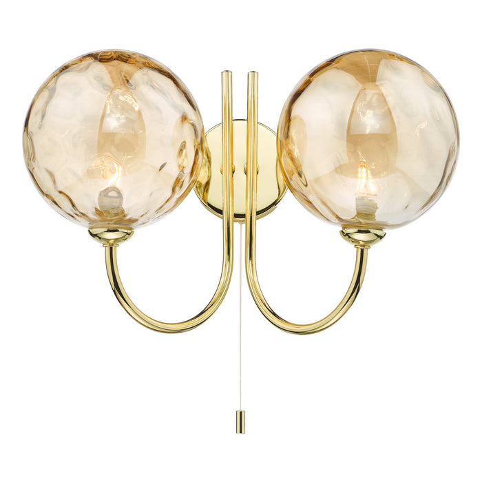 Dar Lighting Jared 2 Light Wall Light Polished Gold Champagne Dimpled 150mm Glass • JAR0935-11