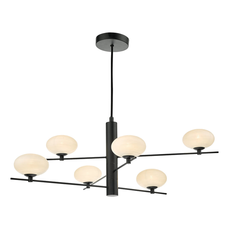 Dar Lighting Jasper 6 Light Pendant Matt Black Opal Glass • JAS0622
