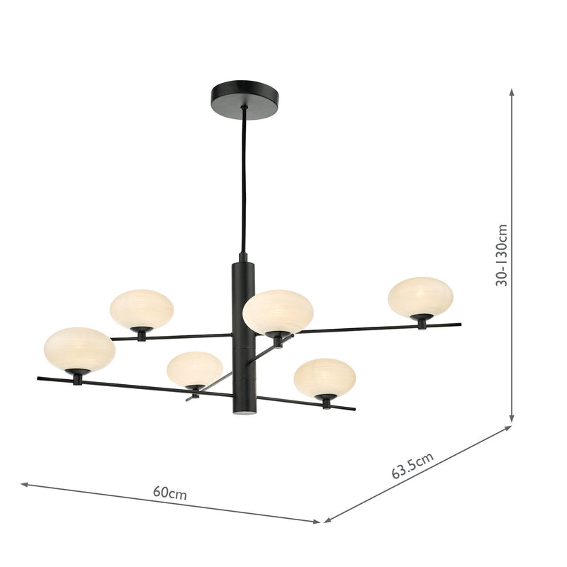 Dar Lighting Jasper 6 Light Pendant Matt Black Opal Glass • JAS0622