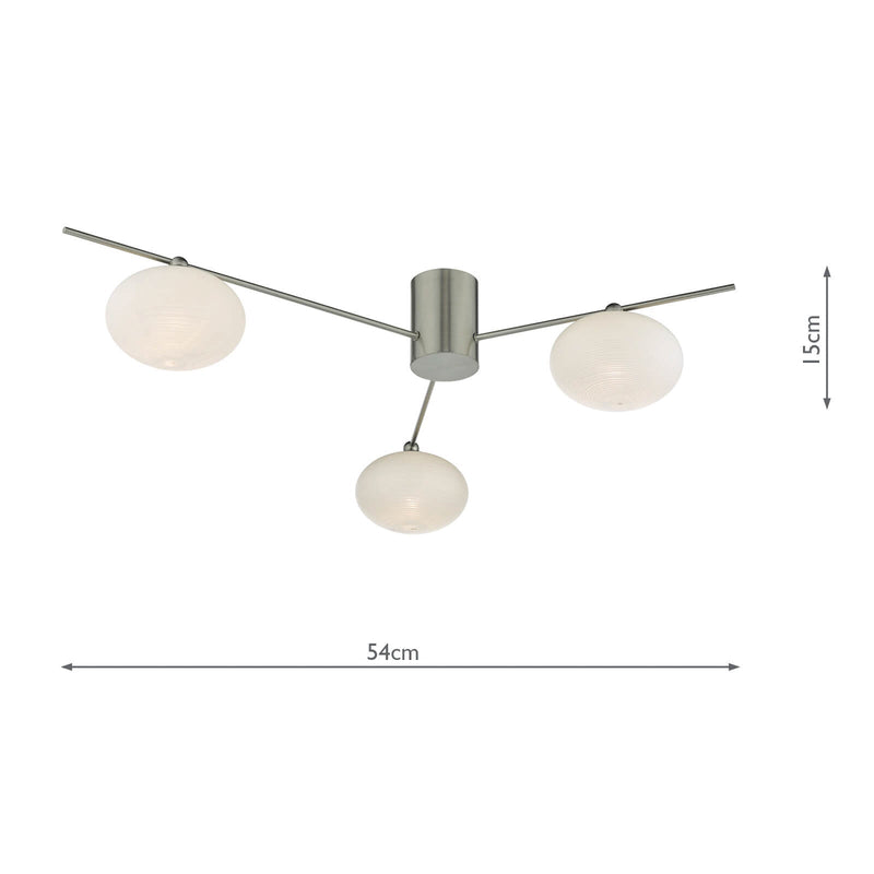 Dar Lighting Jasper 3 Light Semi Flush Satin Nickel Opal glass • JAS5346