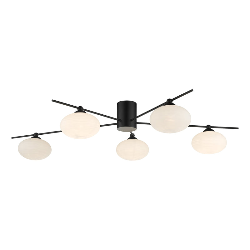 Dar Lighting Jasper 5lt Semi Flush Matt Black Opal Glass • JAS5422