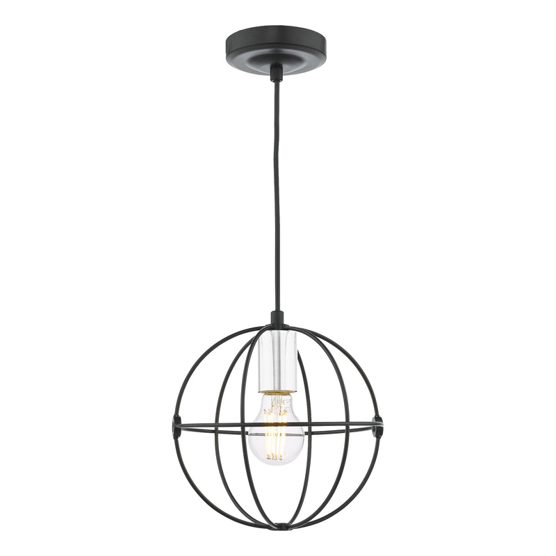 Dar Lighting Javari 1 Light Pendant Matt Black/Polished Chrome • JAV0150