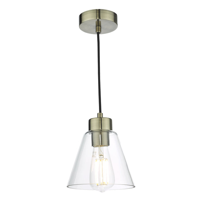 Dar Lighting Jie 1 Light Pendant Antique Brass Glass • JIE0175