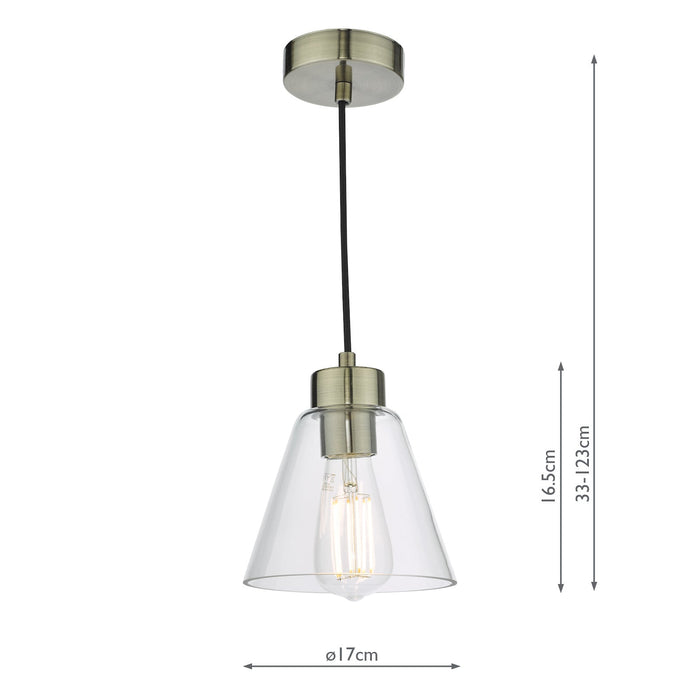 Dar Lighting Jie 1 Light Pendant Antique Brass Glass • JIE0175