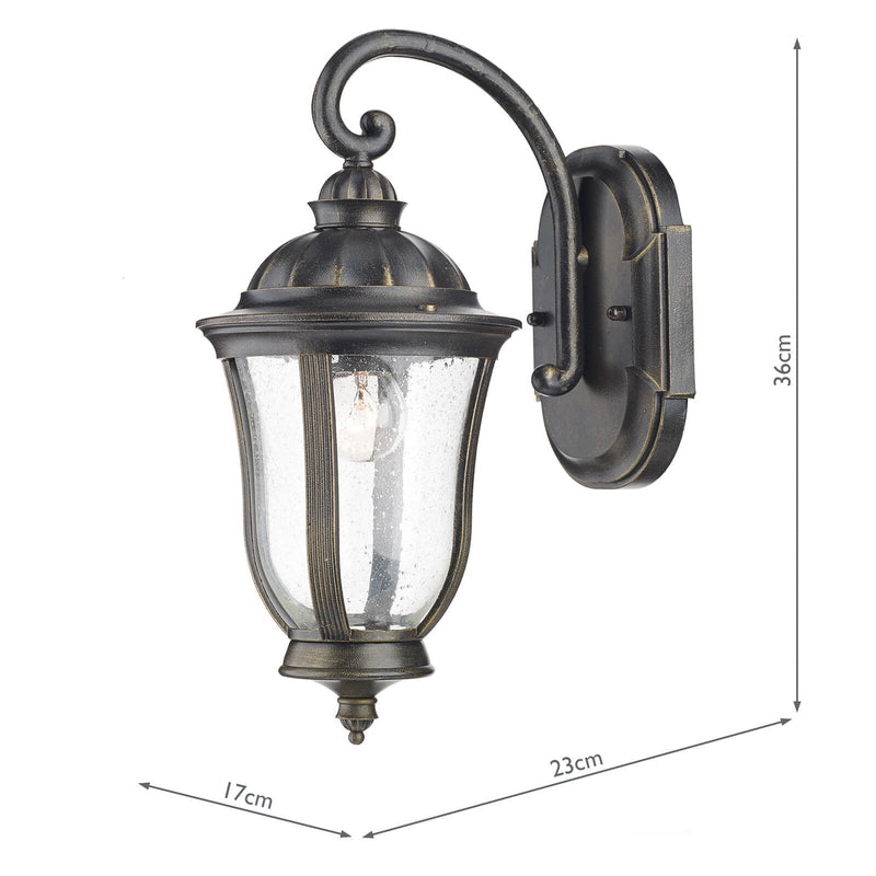 Dar Lighting Johnson Outdoor Wall Light Black/Gold Glass IP44 • JOH1635