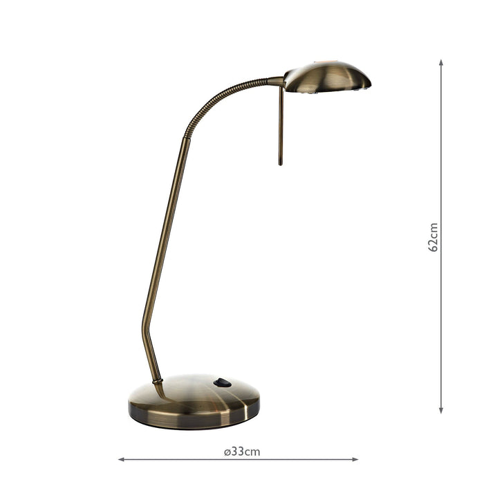 Dar Lighting Journal Task Table Lamp Antique Brass • JOU4075
