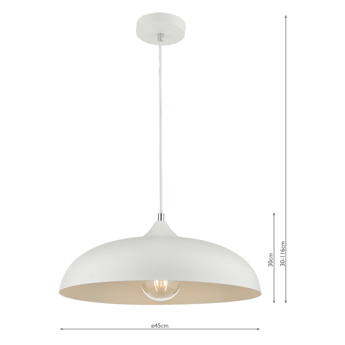 Dar Lighting Kaelan 1 Light Single Pendant White • KAE012