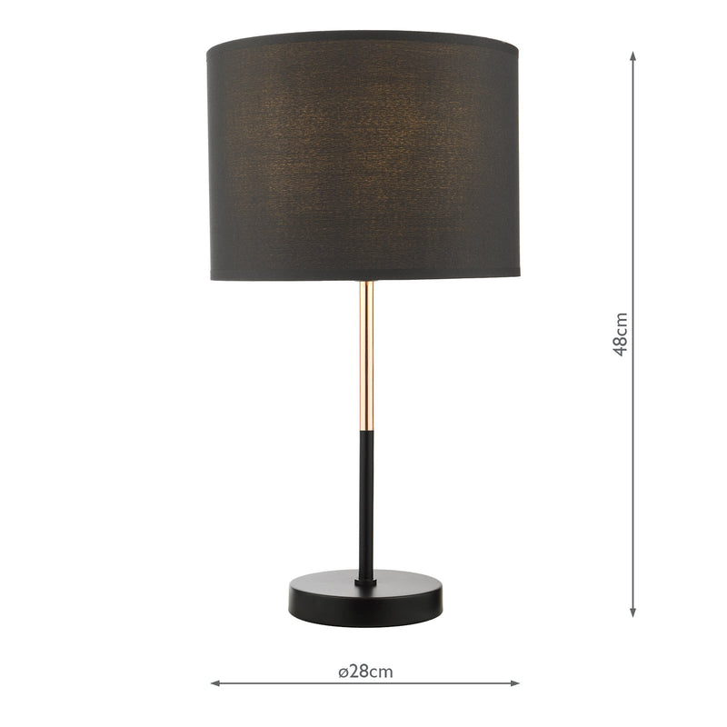 Dar Lighting Kelso Table Lamp Matt Black Polished Copper With Shade • KEL4264