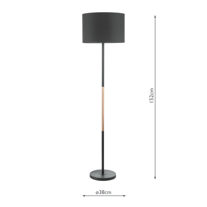 Dar Lighting Kelso Floor Lamp Matt Black Polished Copper With Shade • KEL4964