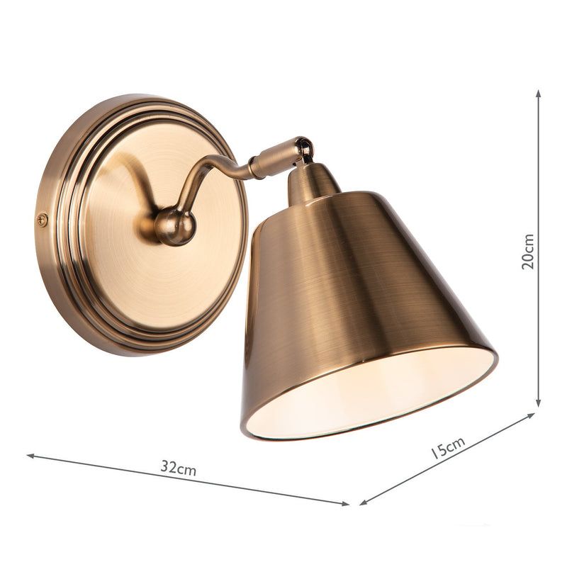 Dar Lighting Kempten Single Wall Spotlight Antique Brass • KEM0775