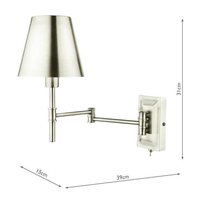 Dar Lighting Kensington 1 Light Swing Arm Wall Light Polished Nickel • KEN0738