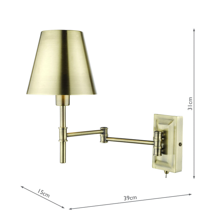 Dar Lighting Kensington 1 Light Swing Arm Wall Light Antique Brass • KEN0775