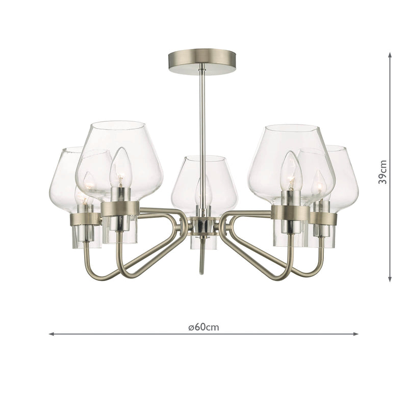 Dar Lighting Keta 5 Light Semi Flush Satin Chrome & Polished Chrome • KET5446