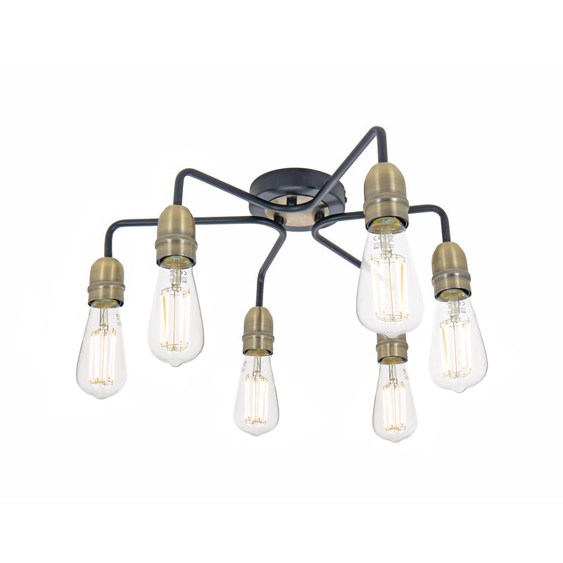 Dar Lighting Kiefer 6 Light Flush Black & Antique Brass • KIE0622